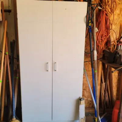 Sale Photo Thumbnail #177: Tall white laminate utility storage cabinet 