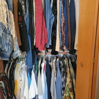 Sale Photo Thumbnail #73: Vintage and modern clothing, including a Harley denim jacket!
