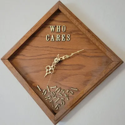 Sale Photo Thumbnail #90: Vintage novelty "Who Cares" wall clock 