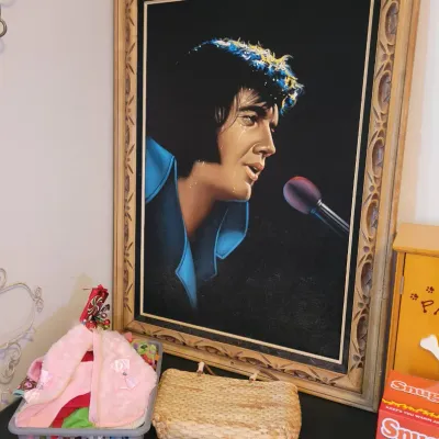 Sale Photo Thumbnail #101: Vintage Elvis Presley black velvet painting 