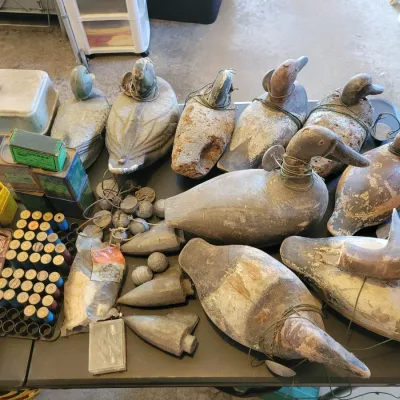 Sale Photo Thumbnail #188: Collection of vintage wooden and composite duck decoys 