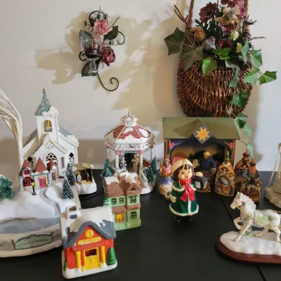 Sale Photo Thumbnail #22: Jim Shore Nativity set and holiday village buildings!