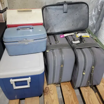 Sale Photo Thumbnail #128: Vintage luggage and coolers