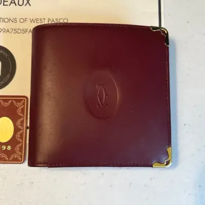 Vintage Cartier Authentic Leather Bifold Wallet Bordeaux