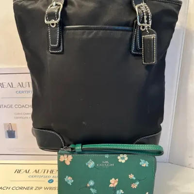 Vintage Coach Authentic Nylon Tote And Corner Zip Wristlet 