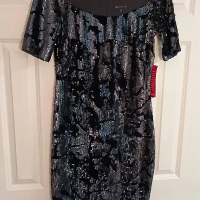 New W/Tags JAX Black Label Glistening Sequin Velvet Sheath Dress Size 10