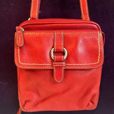 Fossil Leather Organizer Crossbody Bag Red 