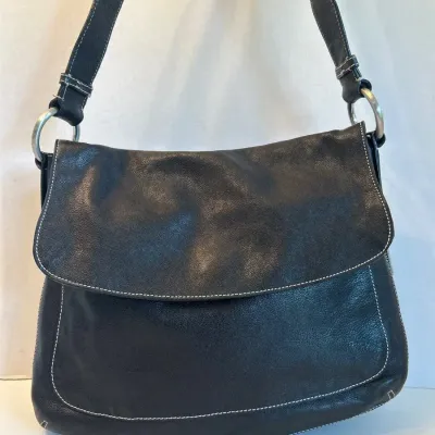 Talbots Leather Flap Shoulder Bag Black