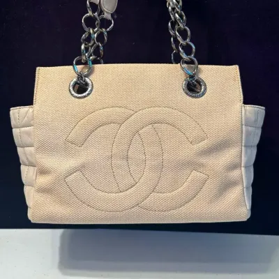 Chanel Authentic Coco Mark Chain Shoulder Bag Taupe 