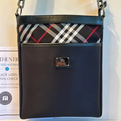 Burberry Authentic Nylon Black Label Crossbody Bag Nova Check 