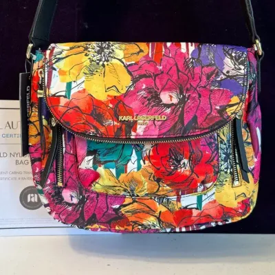Karl Lagerfeld Authentic Nylon Messenger/Crossbody Bag Floral