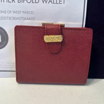Balenciaga Authentic Leather Bifold Wallet Burgundy 
