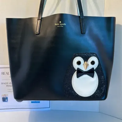 Kate Spade Authentic Leather Clifton Penguin Tote Bag Black