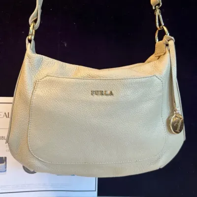 Furla Authentic Pebbled Leather Crossbody Bag Taupe