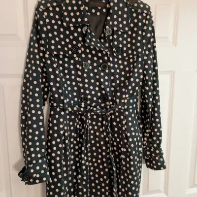 Miss Selfridge Navy/Ecru Polka Dot Dbl-breasted Belted Trench Coat Size 16