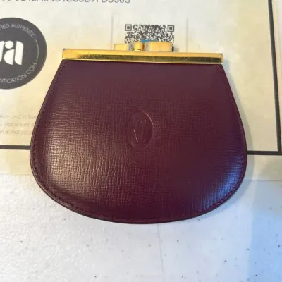 Cartier Authentic Leather Kiss Lock Coin Pouch Bordeaux 