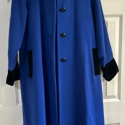 Christian Dior Authentic Wool/Velvet Full Length Coat Blue