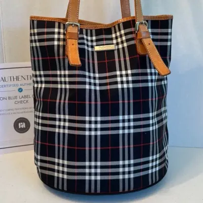 Burberry Authentic Nylon Blue Label Bucket Bag Nova Check