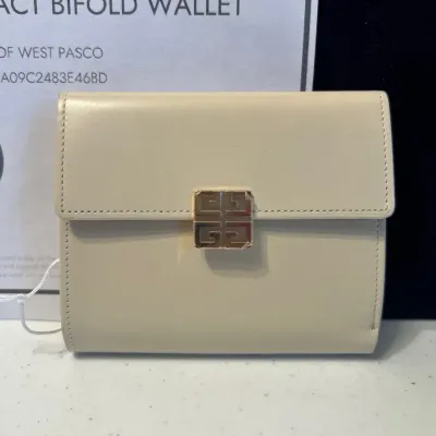 Givenchy Authentic Leather Compact Bifold Wallet Cream