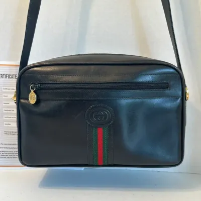 Vintage Gucci Authentic Leather Crossbody Bag Black