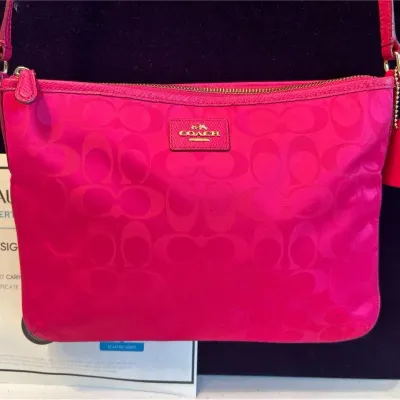 Coach Authentic Nylon Signature Crossbody Bag Hot Pink