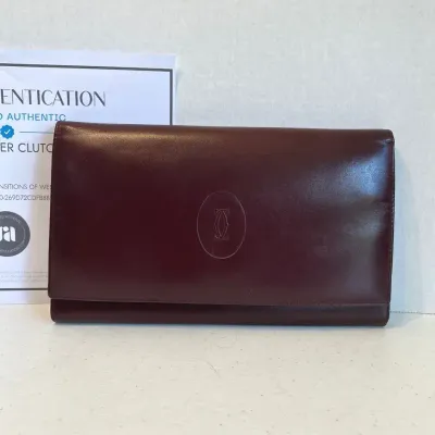 Vintage Cartier Authentic Leather Clutch Bag Bordeaux