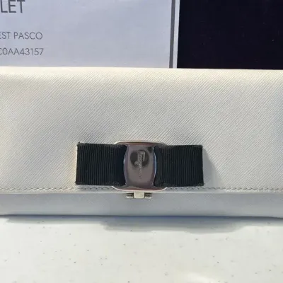 Salvator Ferragamo Authentic Saffiano Leather Long Wallet White