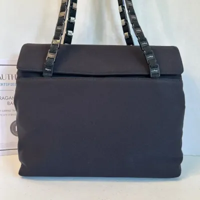 Ferragamo Authentic Nylon Shoulder Tote Bag Black