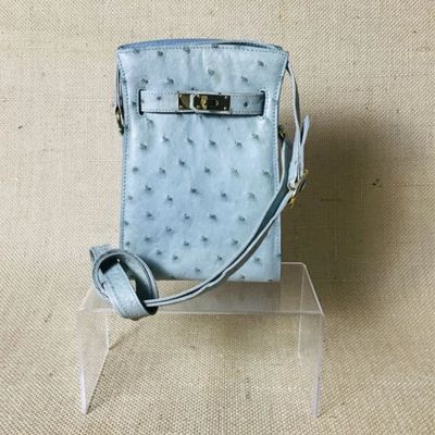 REINA made in Italy Light blue ostrich leather crossbody bag with gold-tone hardware. MINT!