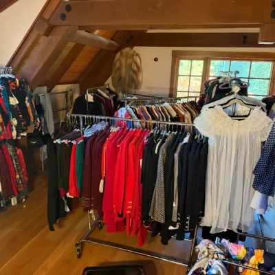 This is just the beginning of the mostly women's clothing.  dozens of racks and closets full
