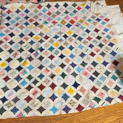 Sale Photo Thumbnail #134: Handmade Patchwork Quilt w/ Cream Borders
