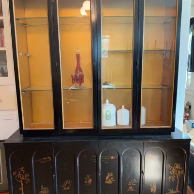 Sale Photo Thumbnail #252: Black Chinoiserie Lacquer 2pc China Cabinet
