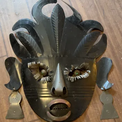Sale Photo Thumbnail #356: Handmade Mexican Folk Art Tin Metal Wall Mask

