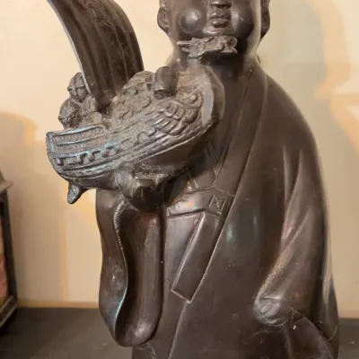 Sale Photo Thumbnail #277: Vintage Bronze Muga Doji Child w/Treasure Boat
