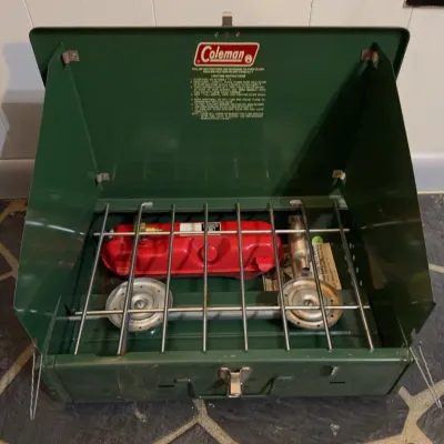 Sale Photo Thumbnail #14: Coleman 2-Burner Green Camp Stove w/ Fuel Tank
