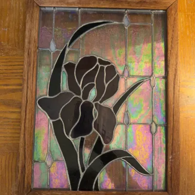 Sale Photo Thumbnail #8: Stained Glass Iris Panel w/Wooden Frame
