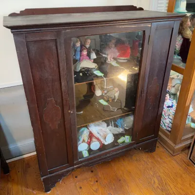 Sale Photo Thumbnail #121: Antique Wood Display Cabinet w/ Glass Door
