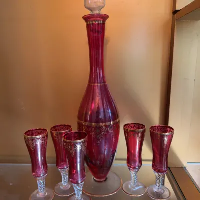 Sale Photo Thumbnail #255: Venetian Ruby Glass w/ Gold Floral Details Decante
