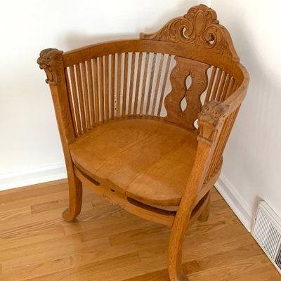 Sale Photo Thumbnail #59: Antique carved oak arm chair with carved lions