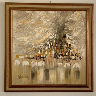 Sale Photo Thumbnail #57: MCM o/c painting signed Stephen Kelly