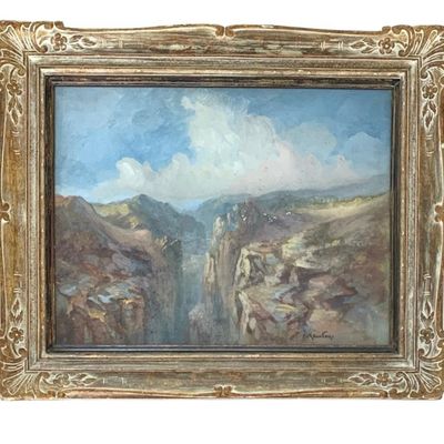 Sale Photo Thumbnail #12: Early 20th c. tempera painting by Alonzo C. Marston, image 14x19" w/ slight paint loss held in original period frame