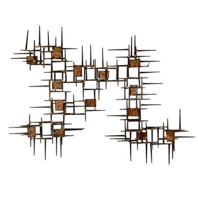 Sale Photo Thumbnail #71: MCM abstract iron wall sculpture, signed Syd Godfrey