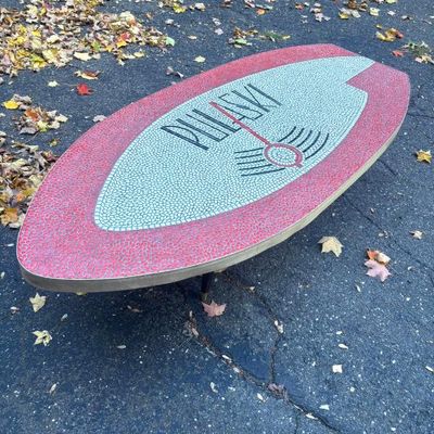 Sale Photo Thumbnail #90: MCM surf board coffee table w/ micro mosaic table top, 60x26"