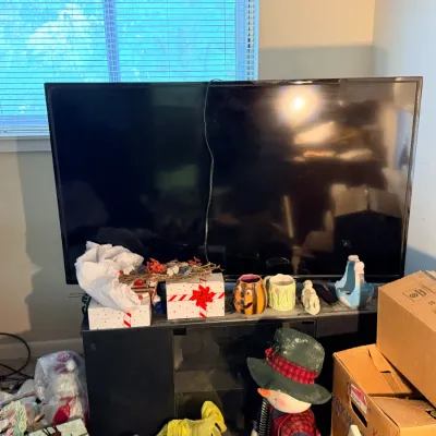 Sale Photo Thumbnail #54: Large Toshiba flat-screen TV, Christmas decor & furniture