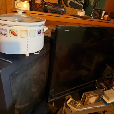Sale Photo Thumbnail #22: Christmas decor, Toshiba TV, stoneware & household items