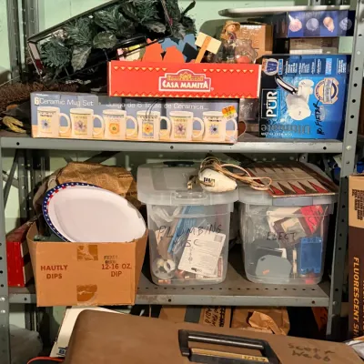 Sale Photo Thumbnail #36: Basement shelving, tools, kitchen items & board games