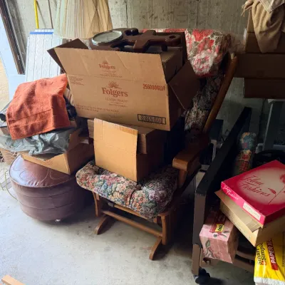 Sale Photo Thumbnail #14: Glider rocker, hospital bed, vintage Peanuts wastebasket & more