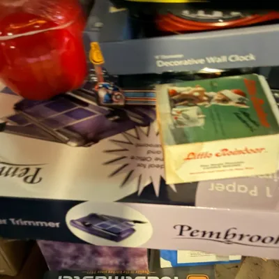 Sale Photo Thumbnail #39: New air fryer, boxed Ingraham clocks & vintage household items