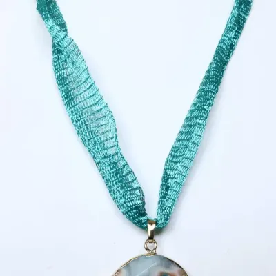 Sale Photo Thumbnail #123: Druzy Agate Pendant on Metal Mesh Ribbon Necklace
