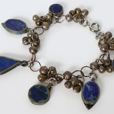 Sale Photo Thumbnail #129: Lapis & Silver-Tone Metal Charm Bracelet
